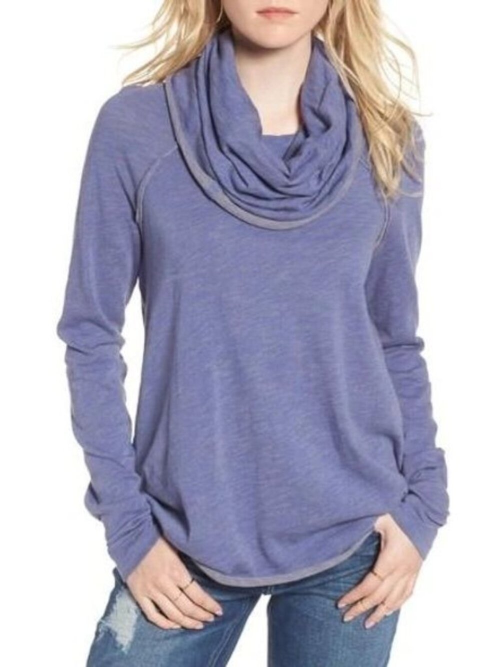 Free People Beach cocoon blue purple one size cowl neck pullover top casual